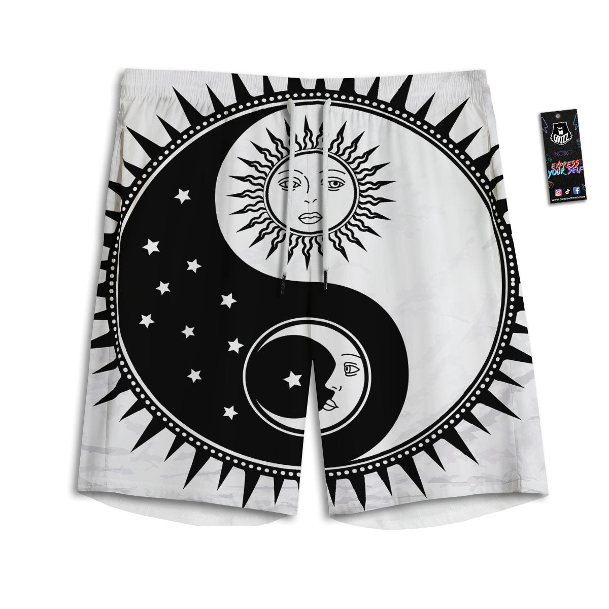 Yin Yang Sun White And Black Print Men's Athletic Shorts