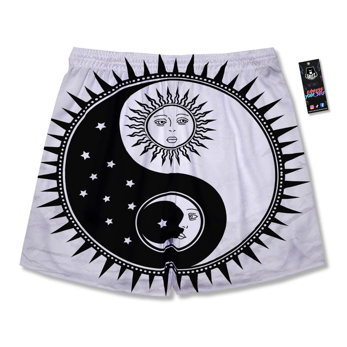Yin Yang Sun White And Black Print Men's Running Shorts-grizzshop