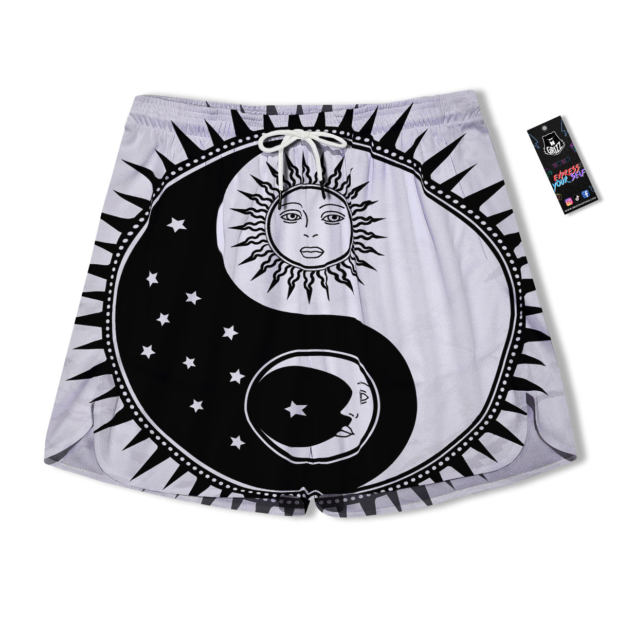Yin Yang Sun White And Black Print Men's Running Shorts-grizzshop