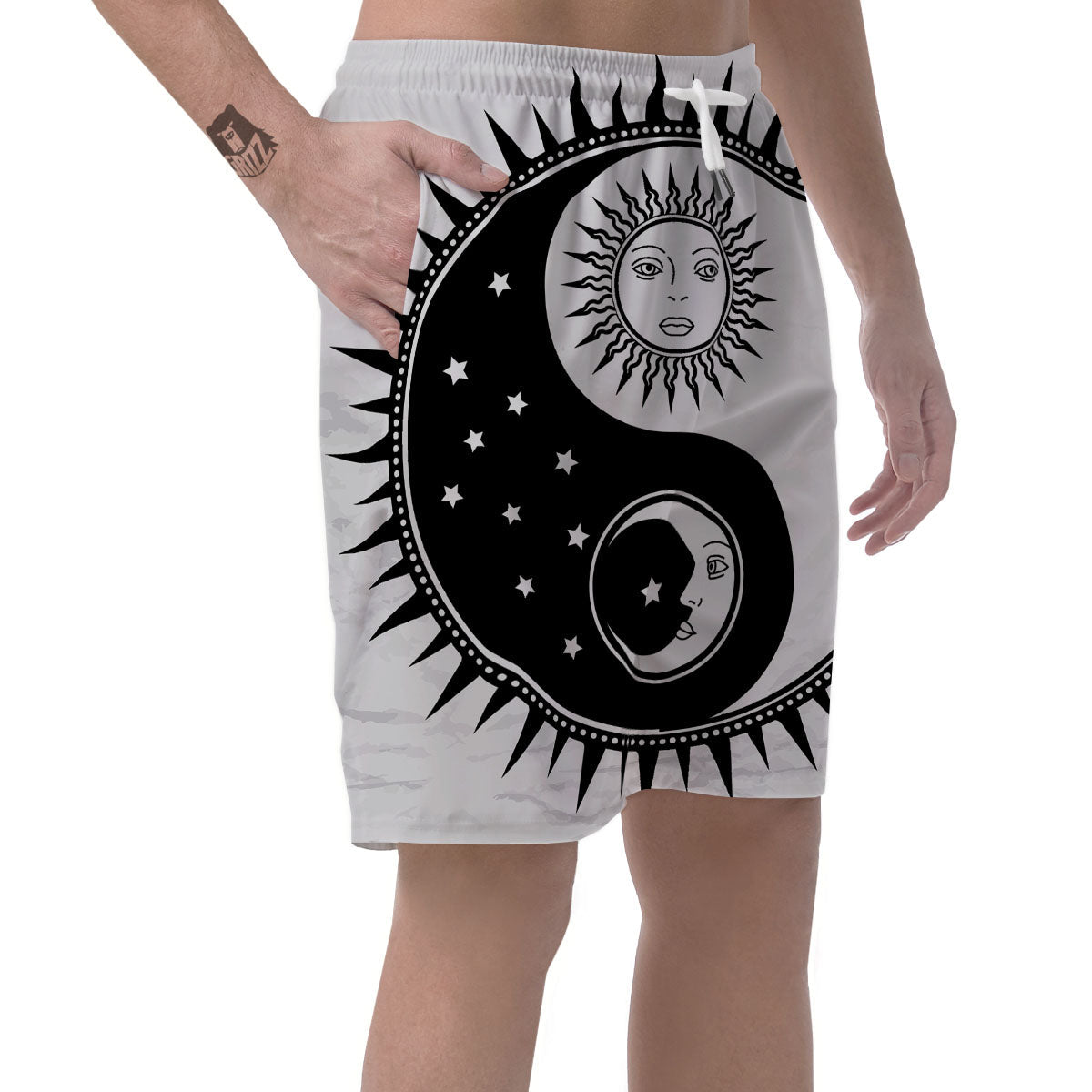Yin Yang Sun White And Black Print Men's Shorts-grizzshop