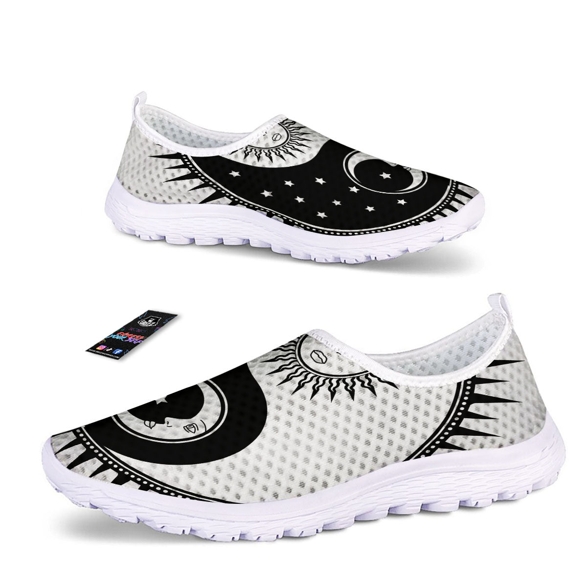Yin Yang Sun White And Black Print Nurse Shoes-grizzshop
