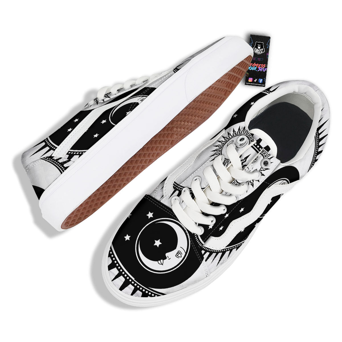 Yin Yang Sun White And Black Print Skate Shoes-grizzshop