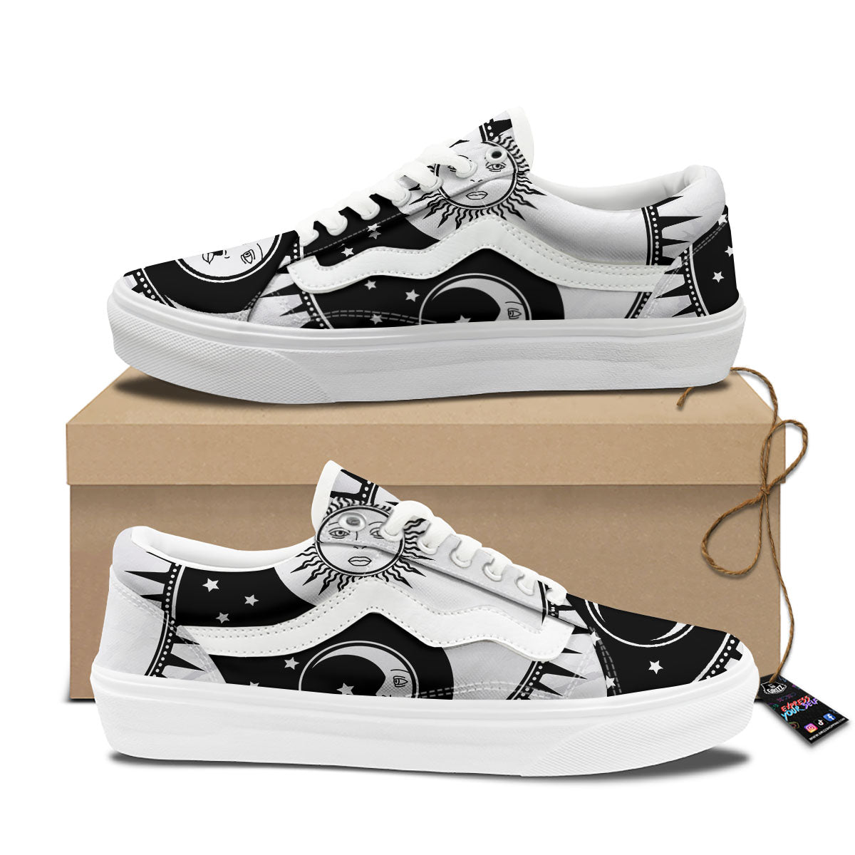 Yin Yang Sun White And Black Print Skate Shoes-grizzshop