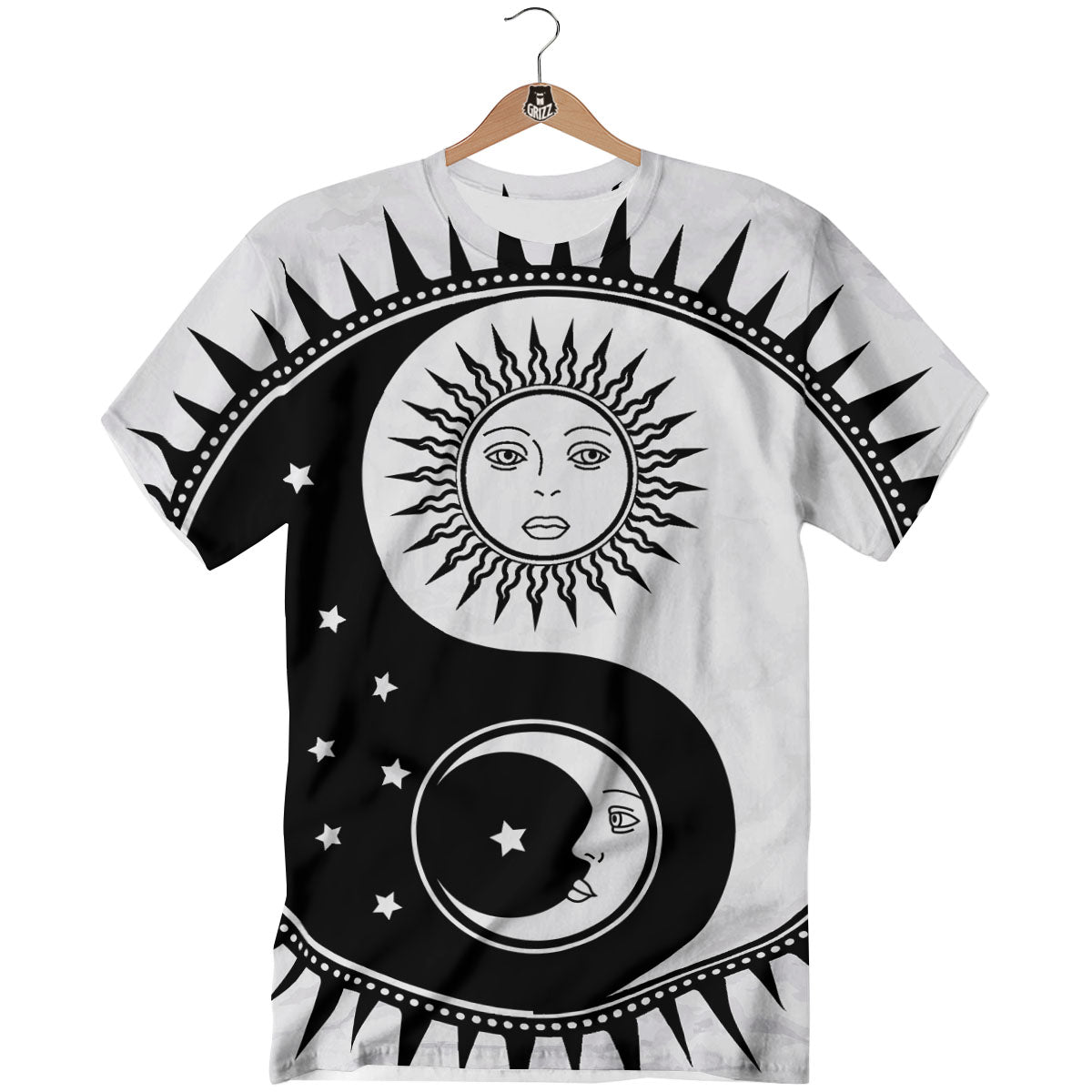 Yin Yang Sun White And Black Print T-Shirt-grizzshop