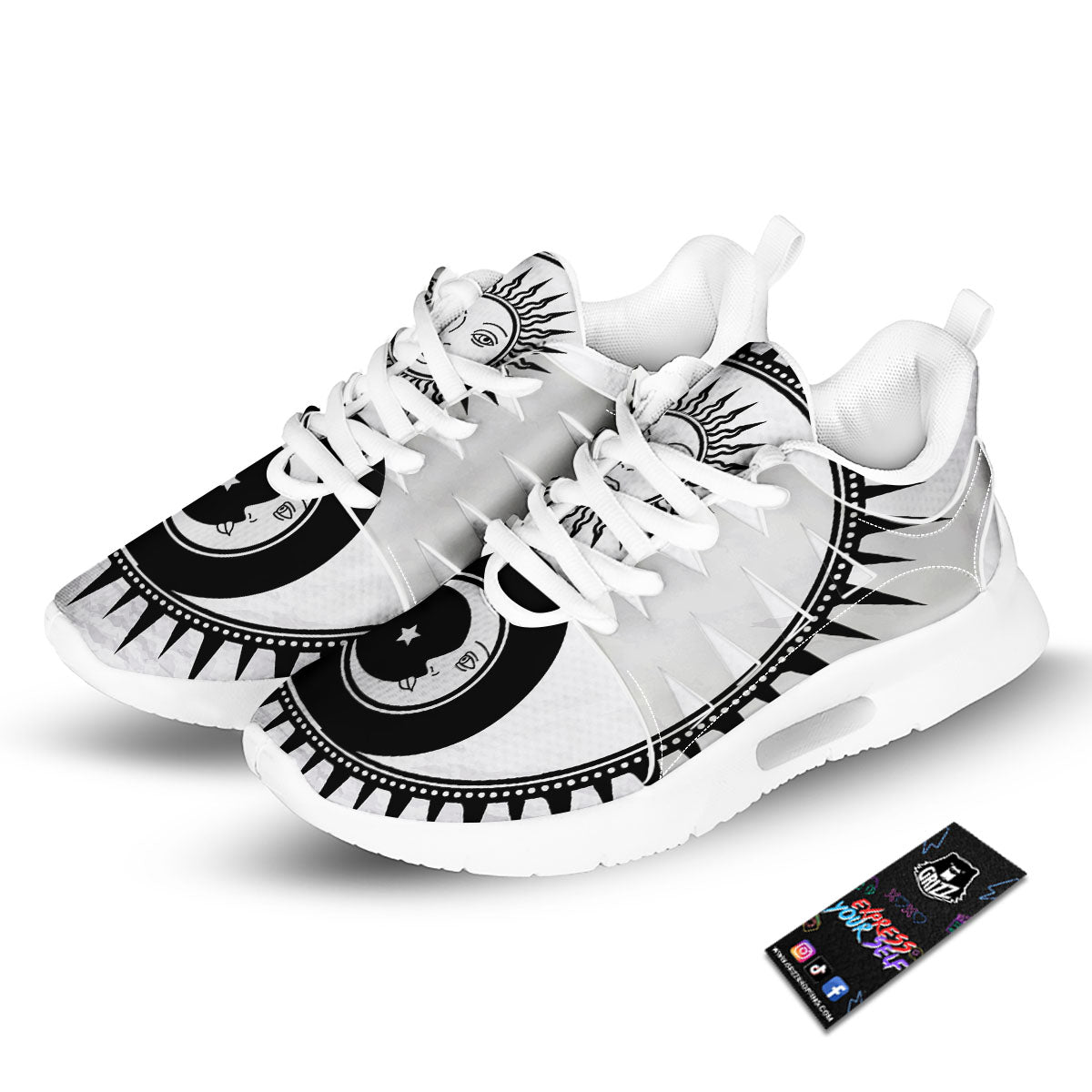 Yin Yang Sun White And Black Print Tennis Shoes-grizzshop