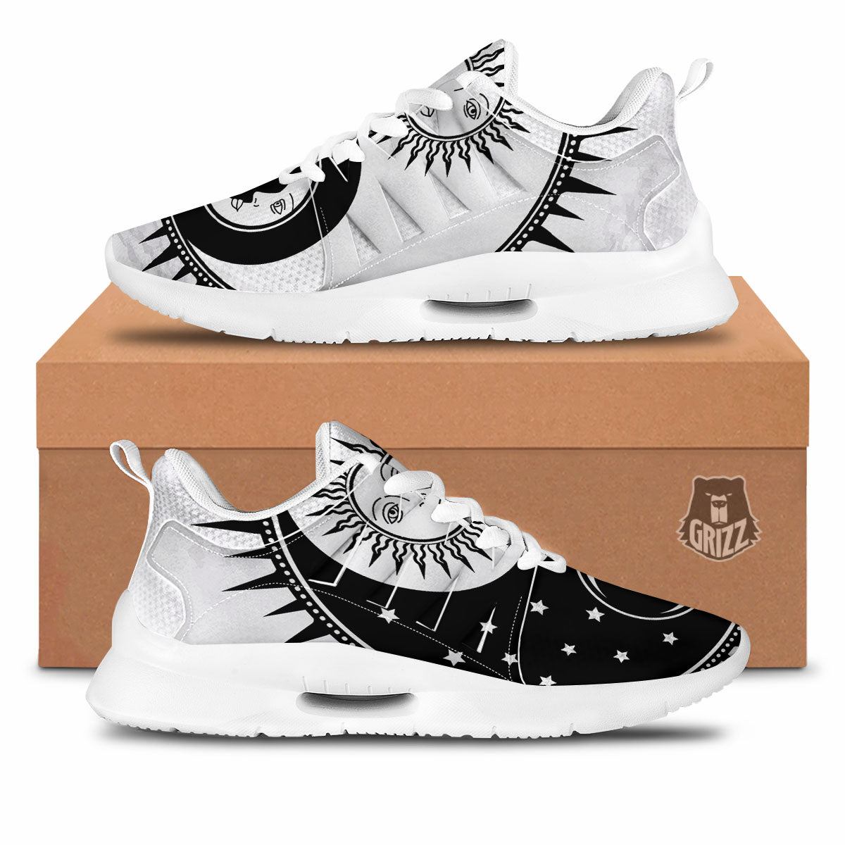 Yin Yang Sun White And Black Print Tennis Shoes-grizzshop