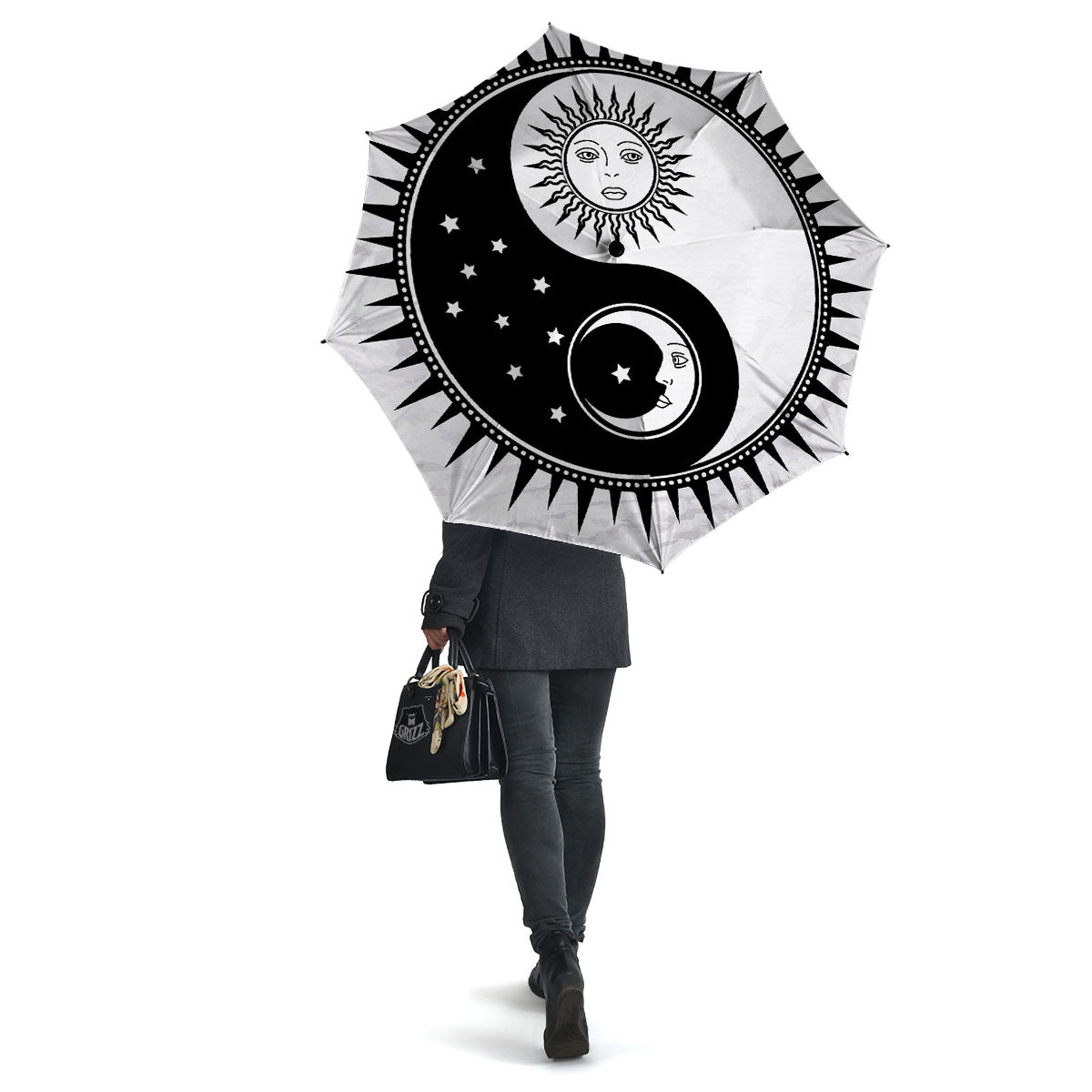 Yin Yang Sun White And Black Print Umbrella-grizzshop