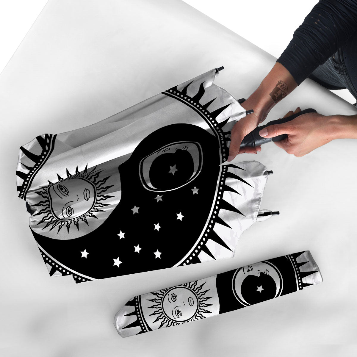 Yin Yang Sun White And Black Print Umbrella-grizzshop