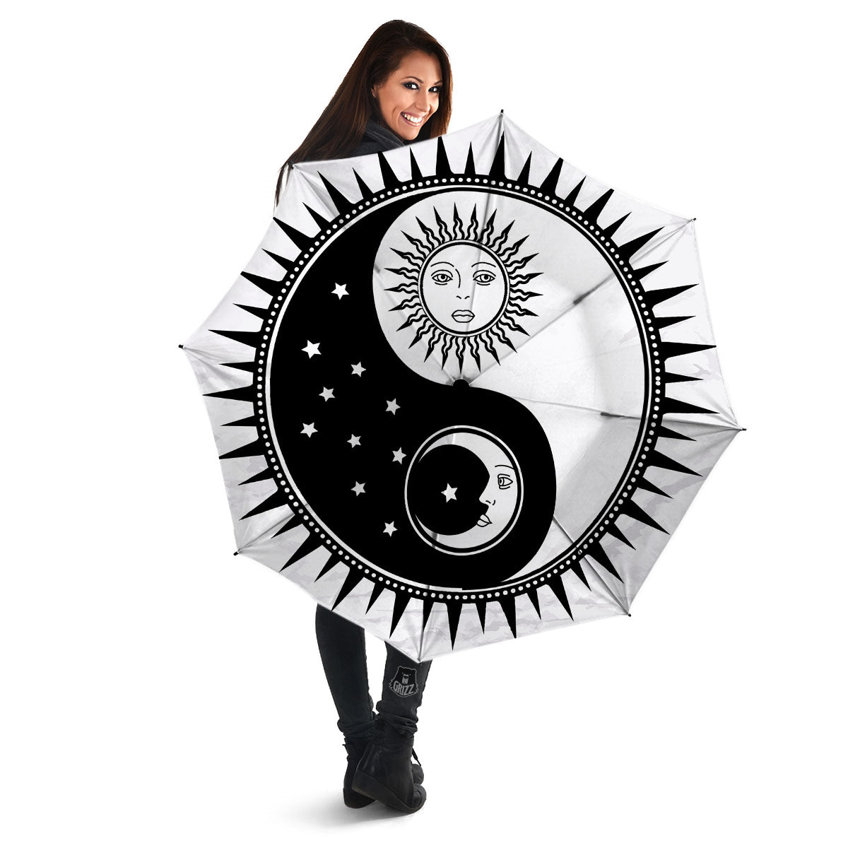 Yin Yang Sun White And Black Print Umbrella-grizzshop