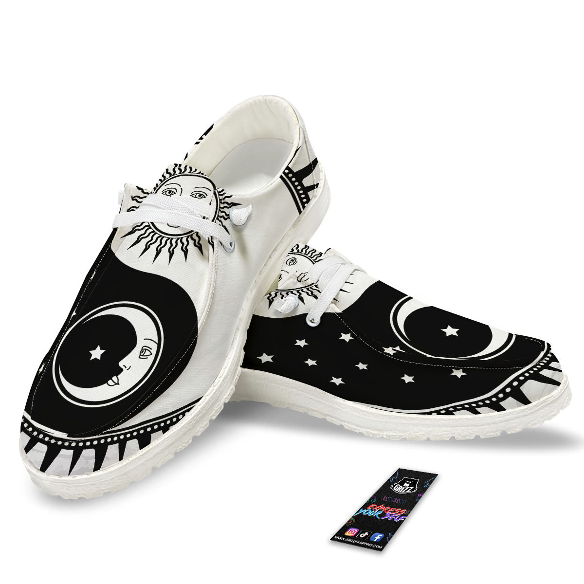 Yin Yang Sun White And Black Print White Loafers-grizzshop