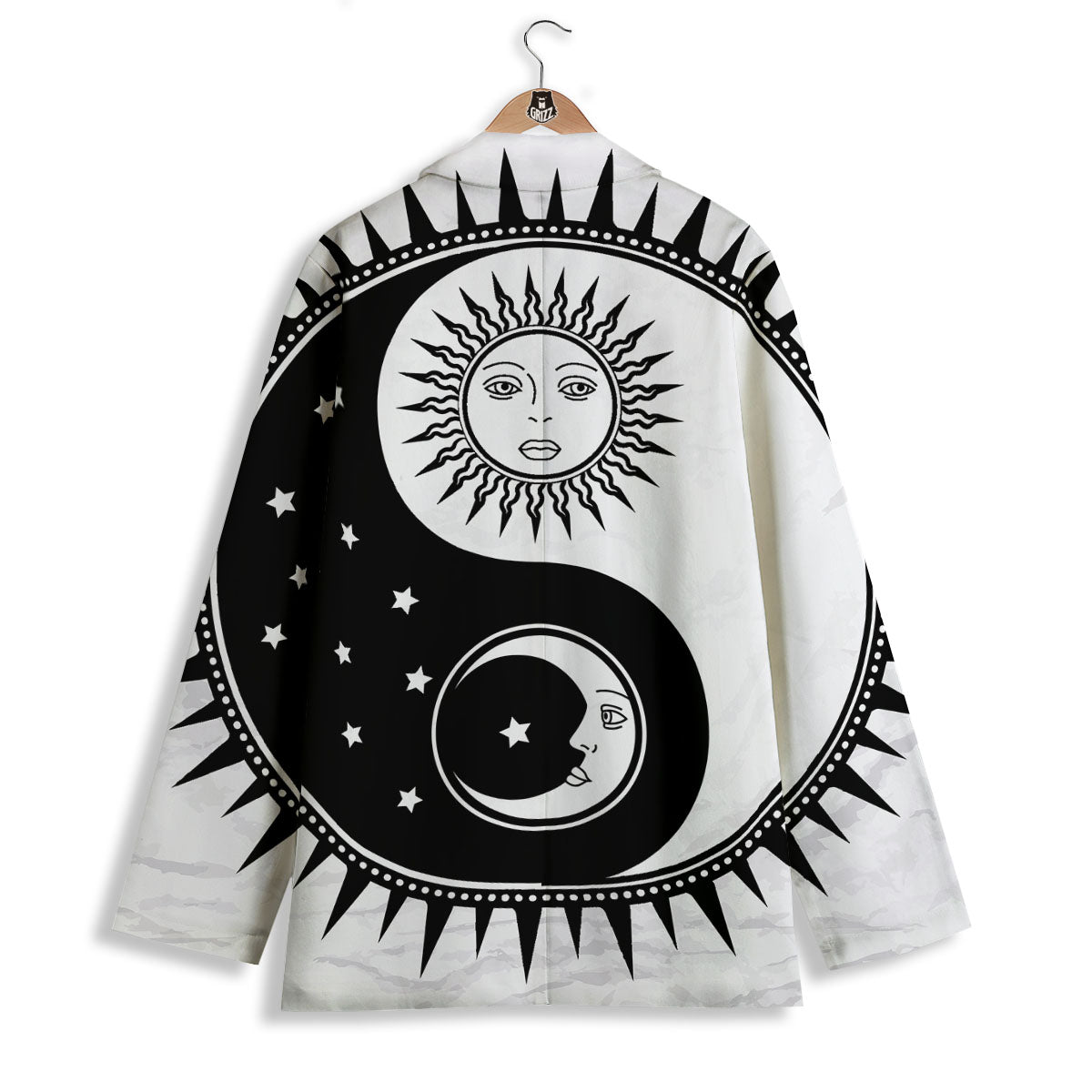 Yin Yang Sun White And Black Print Women's Blazer-grizzshop