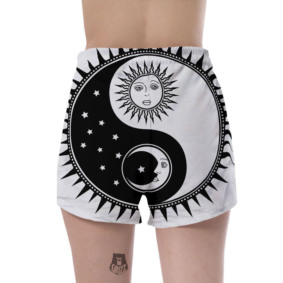Yin Yang Sun White And Black Print Women's Shorts-grizzshop
