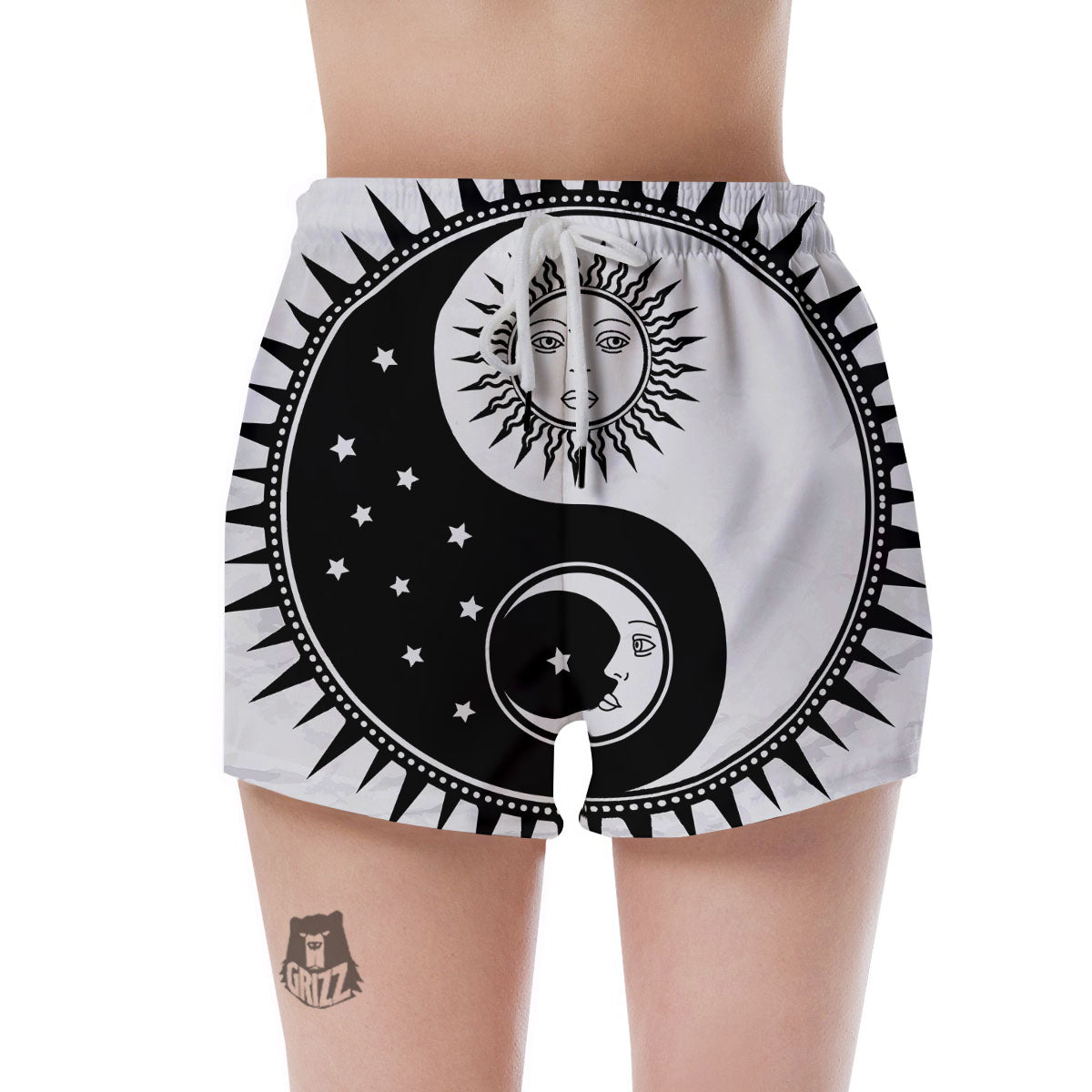 Yin Yang Sun White And Black Print Women's Shorts-grizzshop