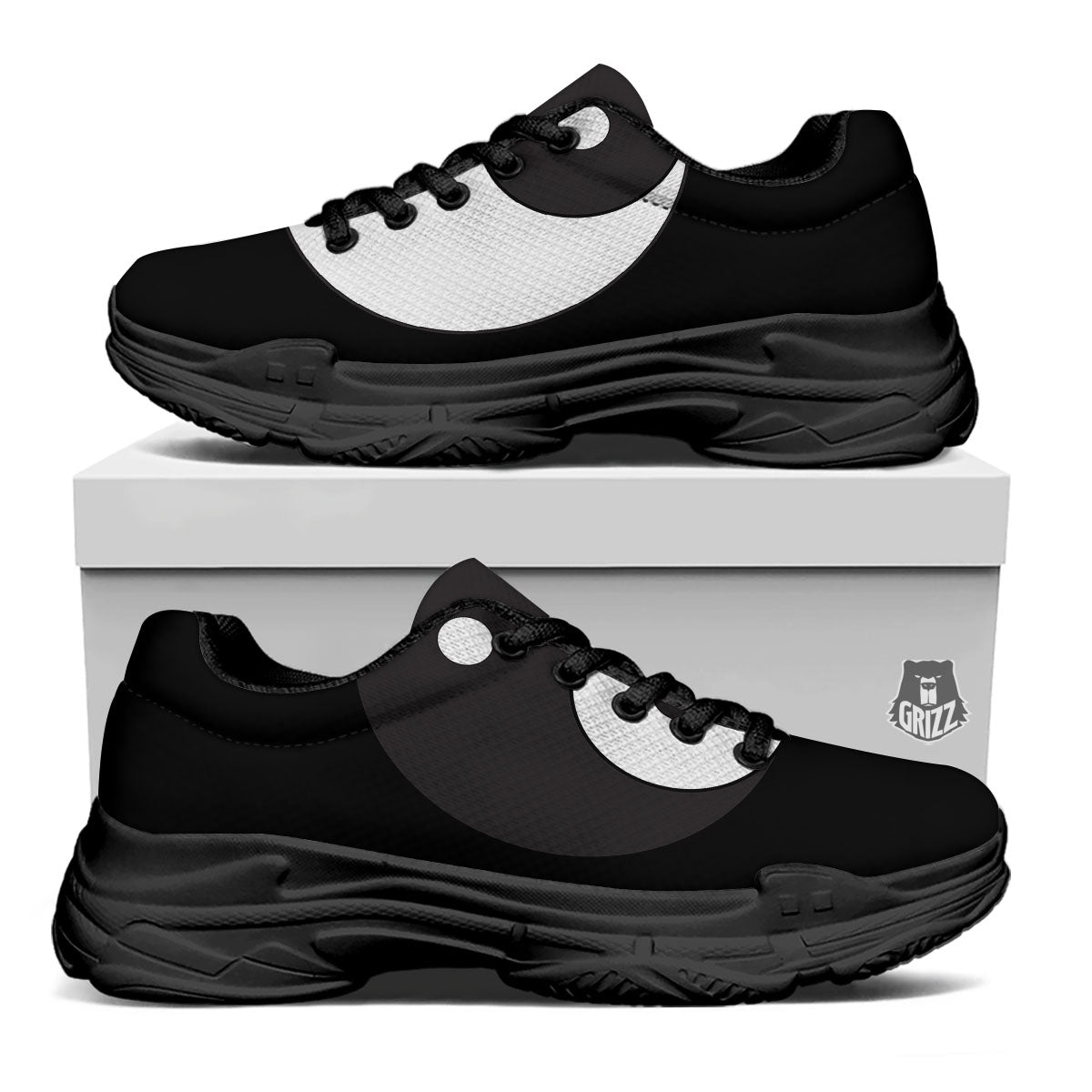 Yin Yang Symbol White And Black Print Black Chunky Shoes-grizzshop