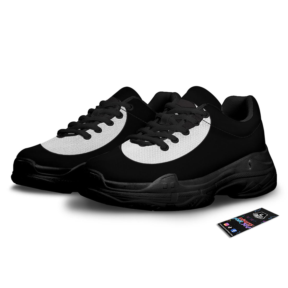 Yin Yang Symbol White And Black Print Black Chunky Shoes-grizzshop