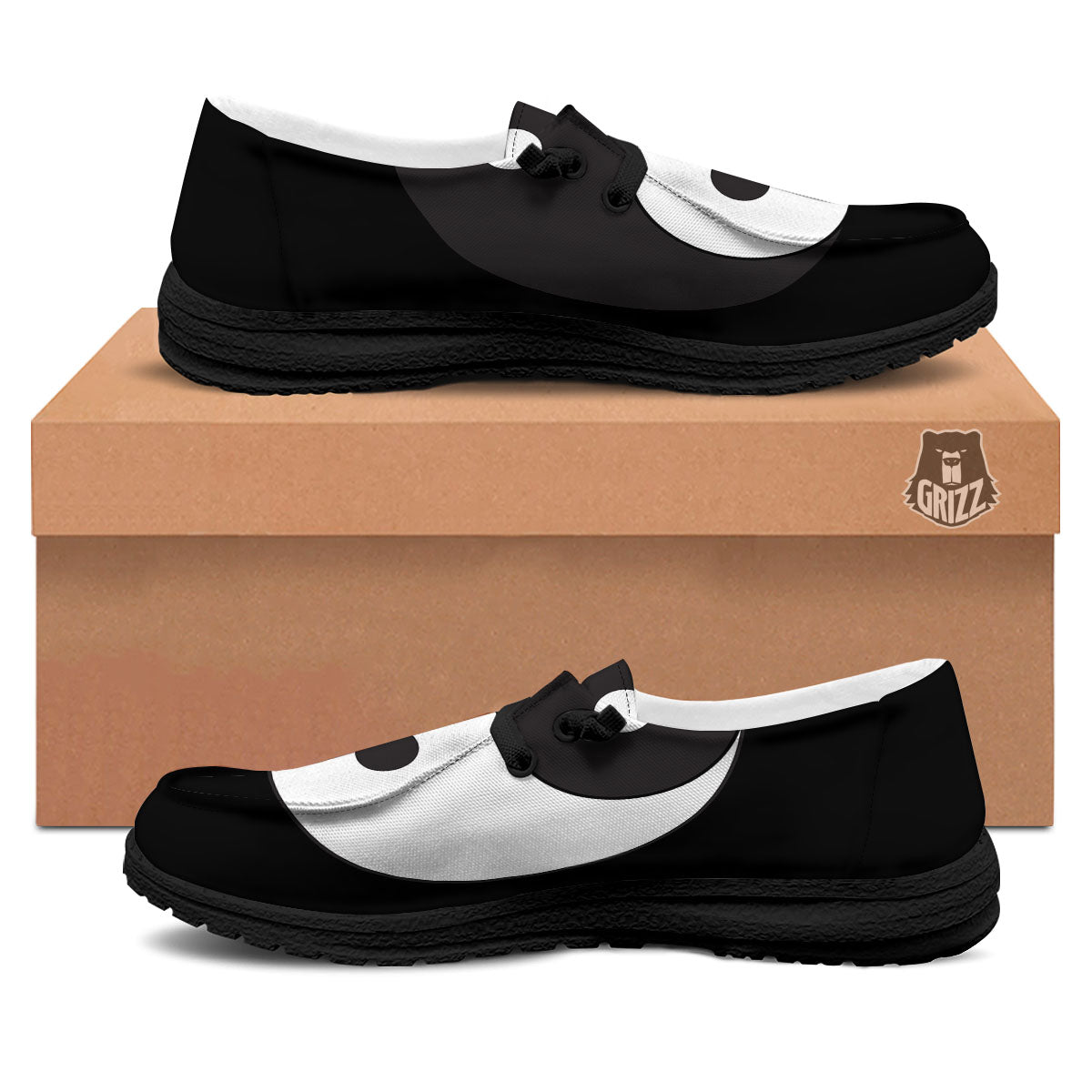 Yin Yang Symbol White And Black Print Black Loafers-grizzshop