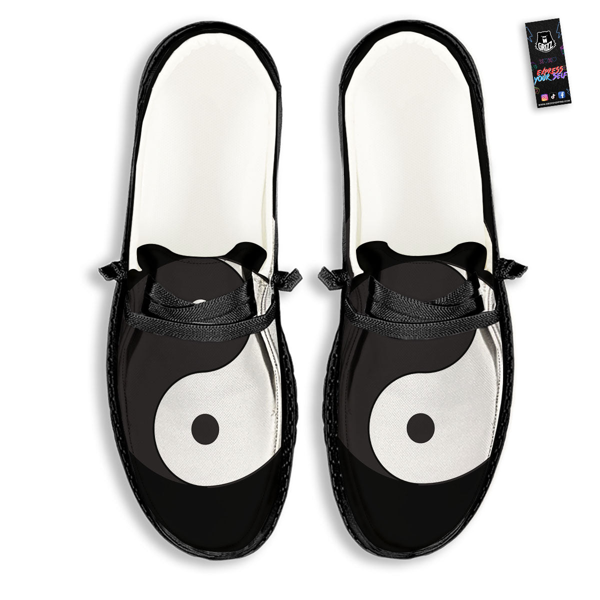 Yin Yang Symbol White And Black Print Black Loafers-grizzshop