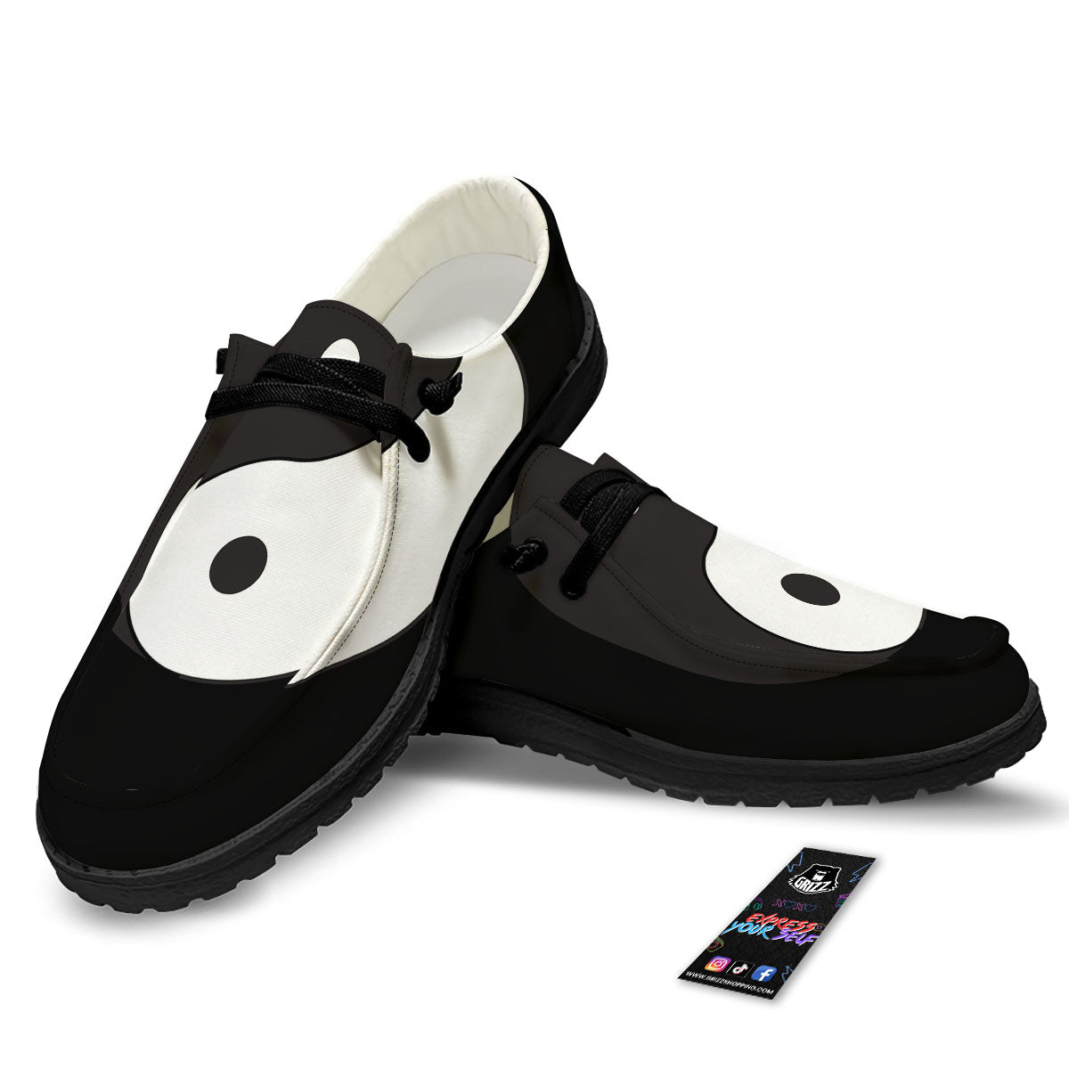 Yin Yang Symbol White And Black Print Black Loafers-grizzshop