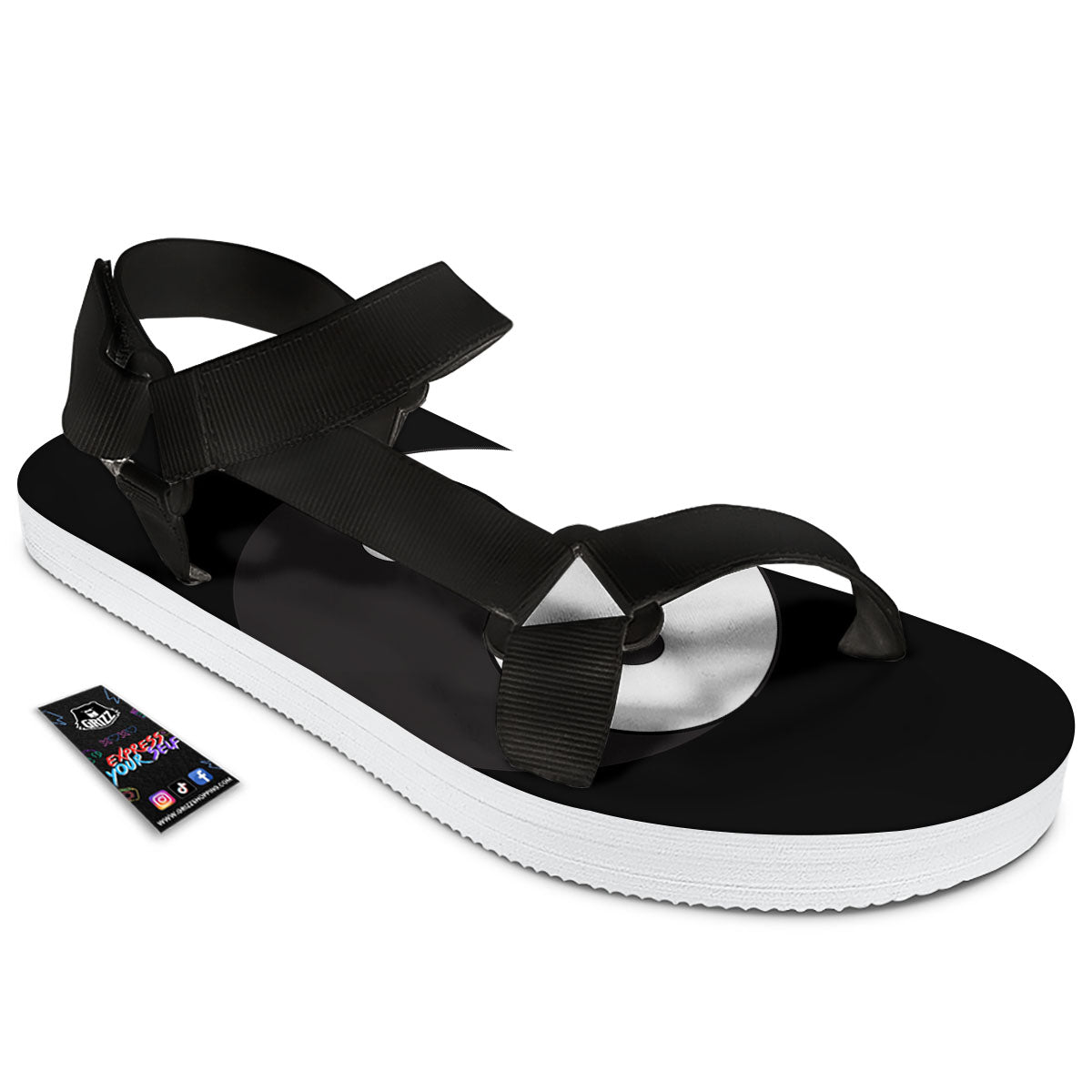 Yin Yang Symbol White And Black Print Black Open Toe Sandals-grizzshop