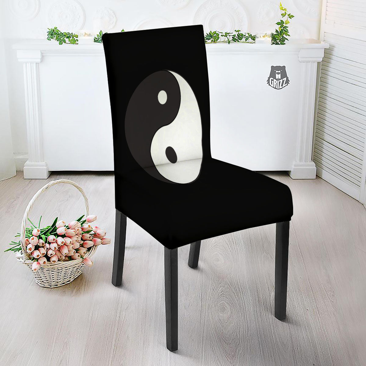 Yin Yang Symbol White And Black Print Dining Chair Slipcover-grizzshop