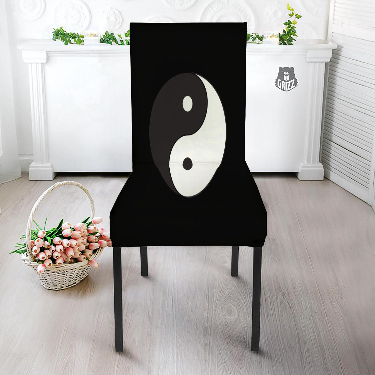 Yin Yang Symbol White And Black Print Dining Chair Slipcover-grizzshop