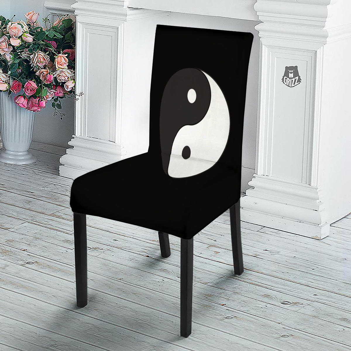 Yin Yang Symbol White And Black Print Dining Chair Slipcover-grizzshop
