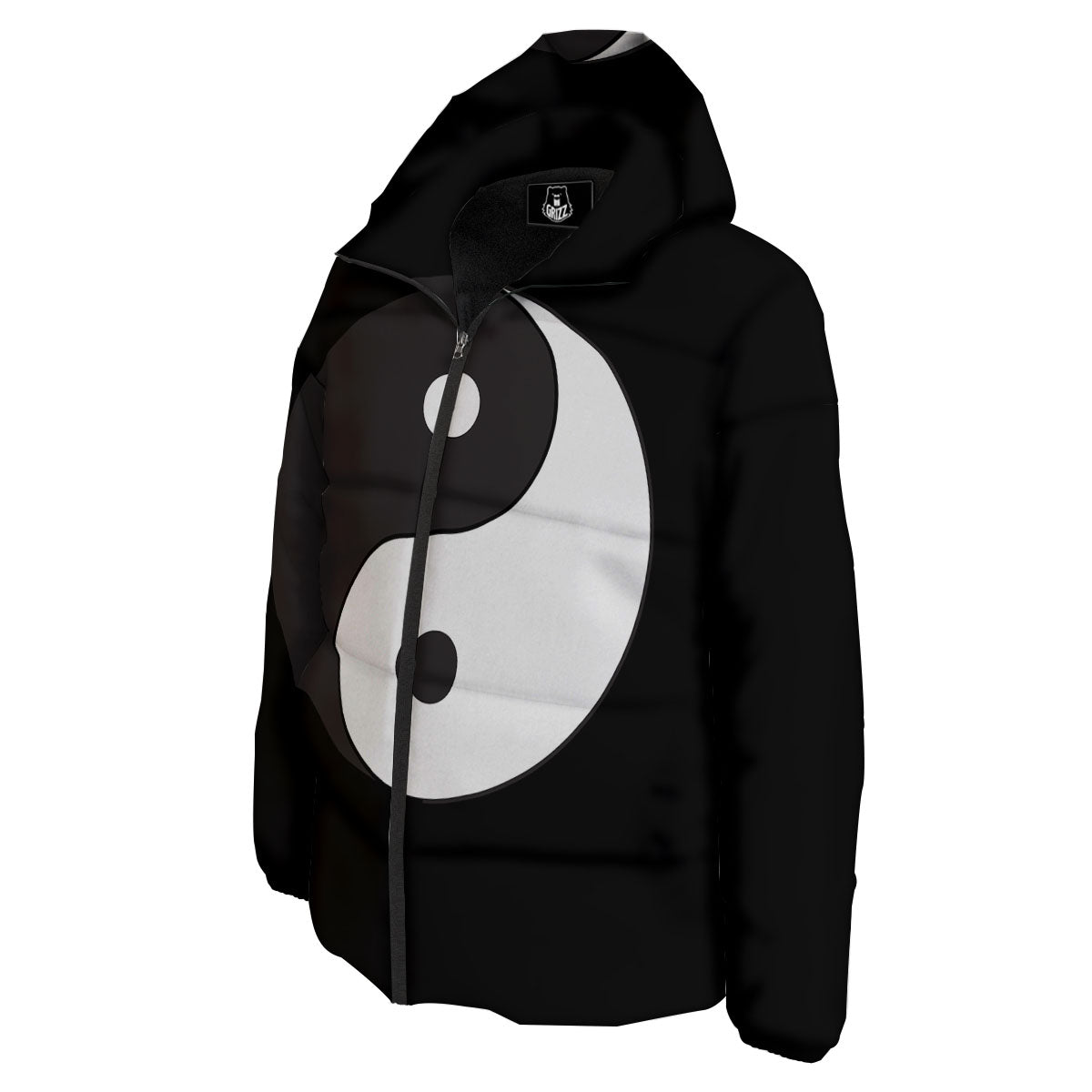 Yin Yang Symbol White And Black Print Down Jacket-grizzshop