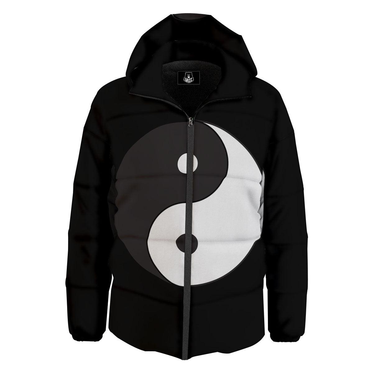 Yin Yang Symbol White And Black Print Down Jacket-grizzshop