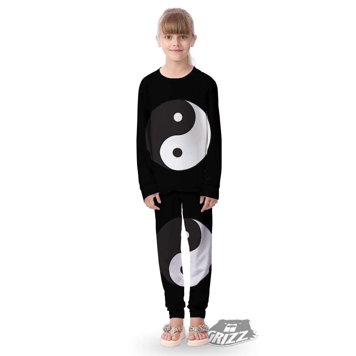 Yin Yang Symbol White And Black Print Kid's Pajamas-grizzshop