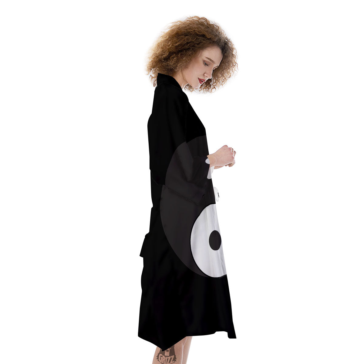 Yin Yang Symbol White And Black Print Kimono-grizzshop