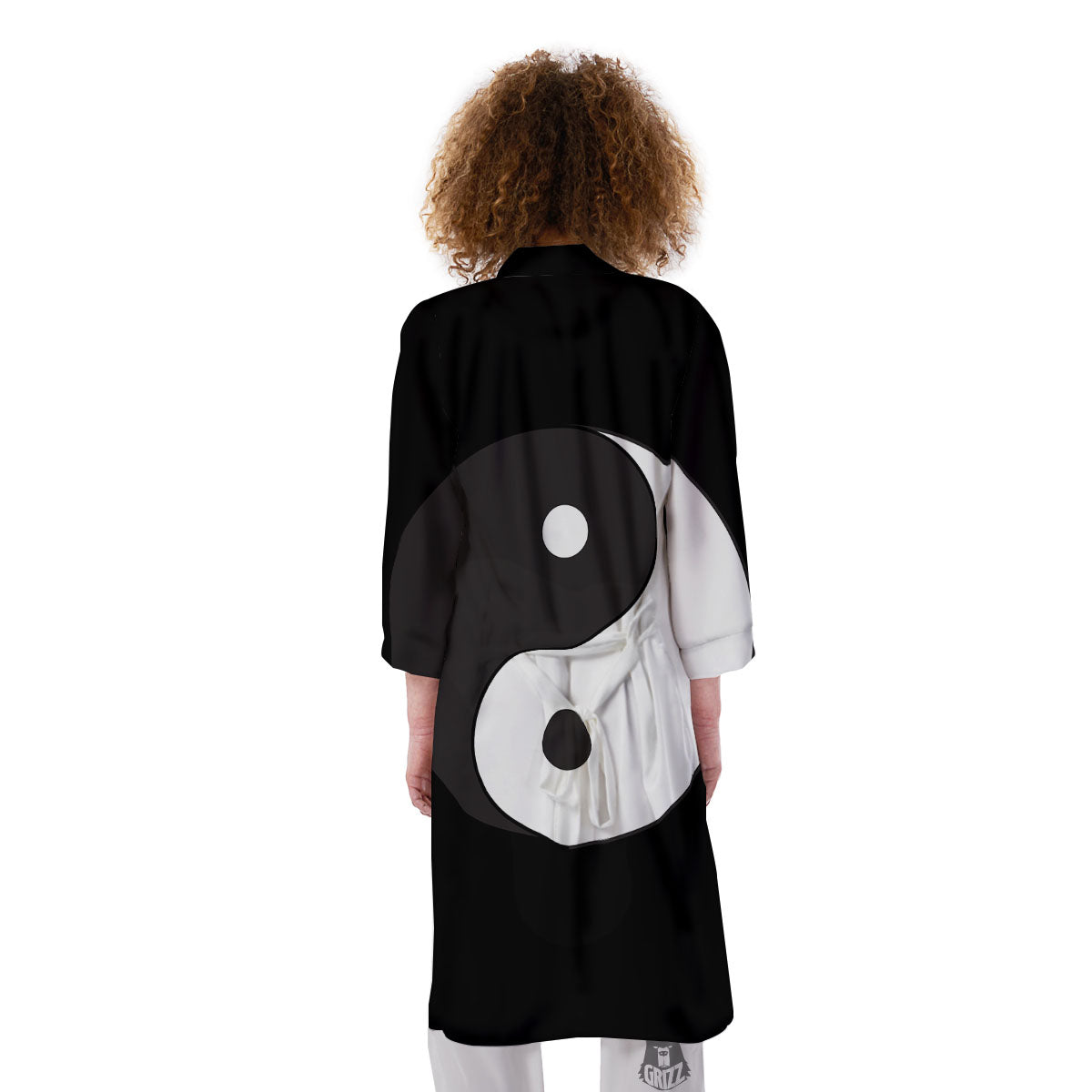Yin Yang Symbol White And Black Print Kimono-grizzshop