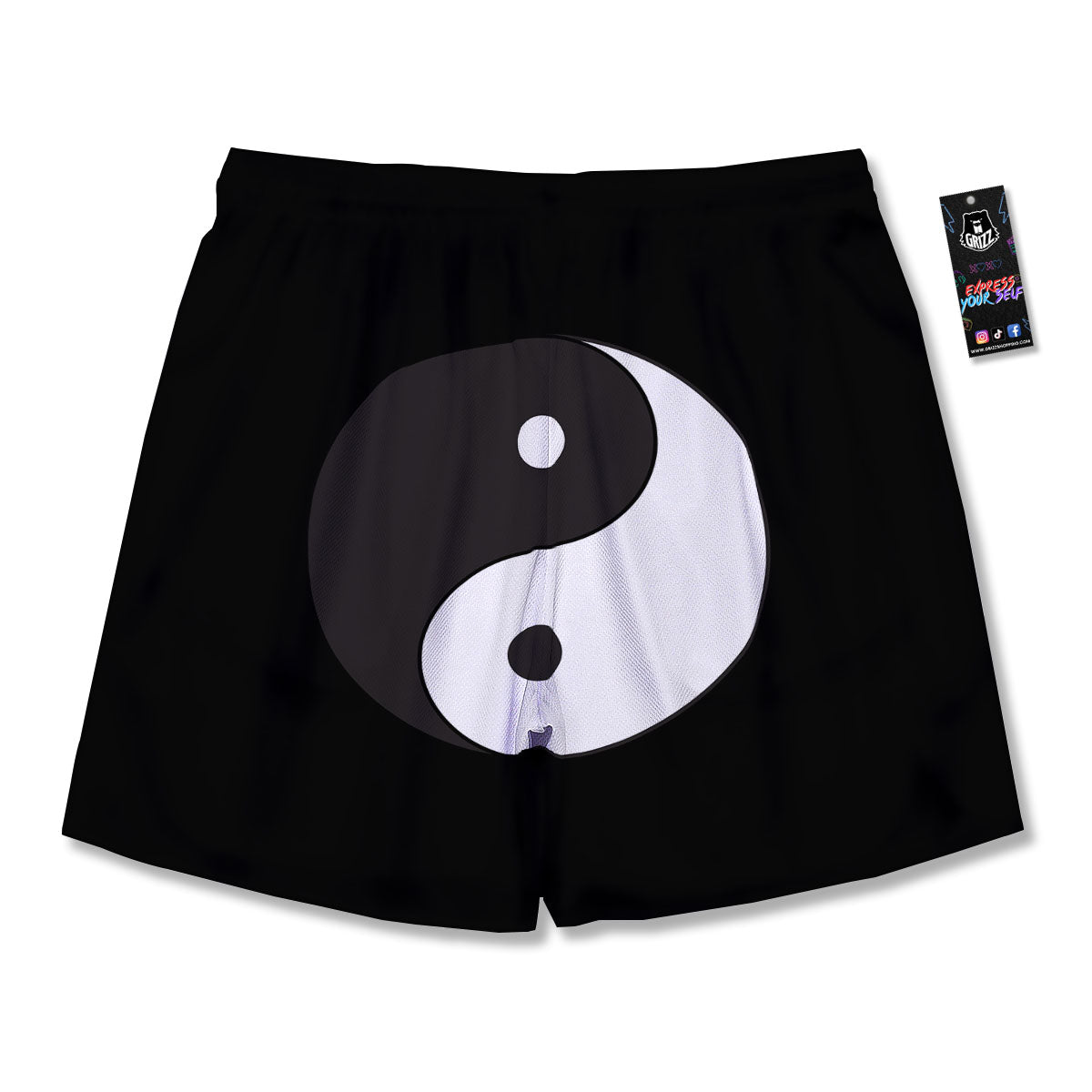 Yin Yang Symbol White And Black Print Men's Running Shorts-grizzshop