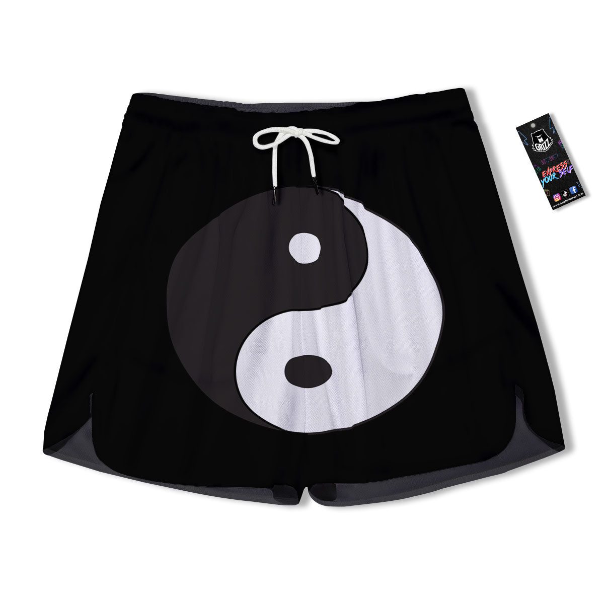 Yin Yang Symbol White And Black Print Men's Running Shorts-grizzshop