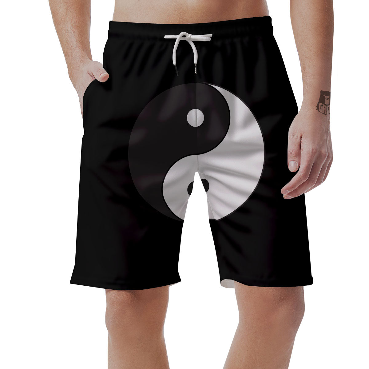 Yin Yang Symbol White And Black Print Men's Shorts-grizzshop