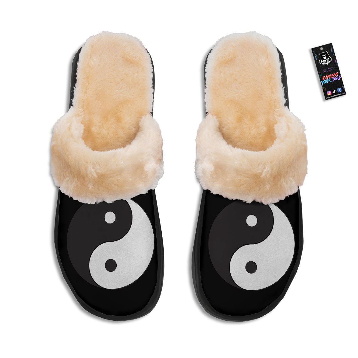 Yin Yang Symbol White And Black Print Slippers-grizzshop