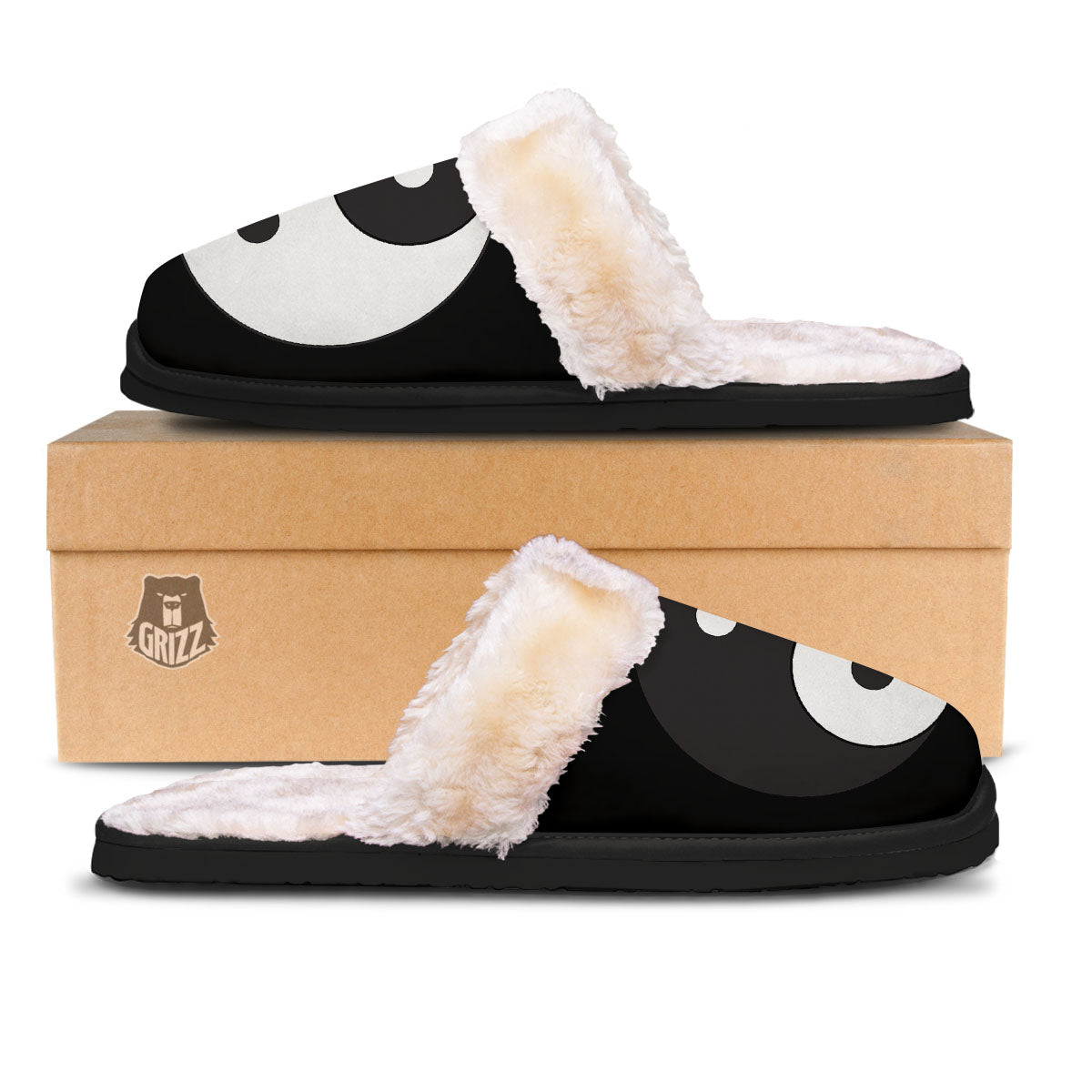 Yin Yang Symbol White And Black Print Slippers-grizzshop