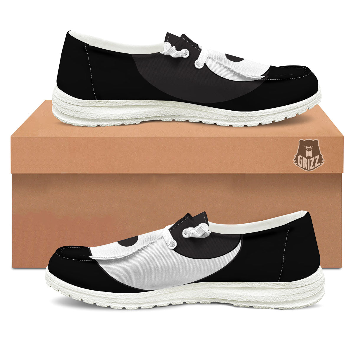 Yin Yang Symbol White And Black Print White Loafers-grizzshop