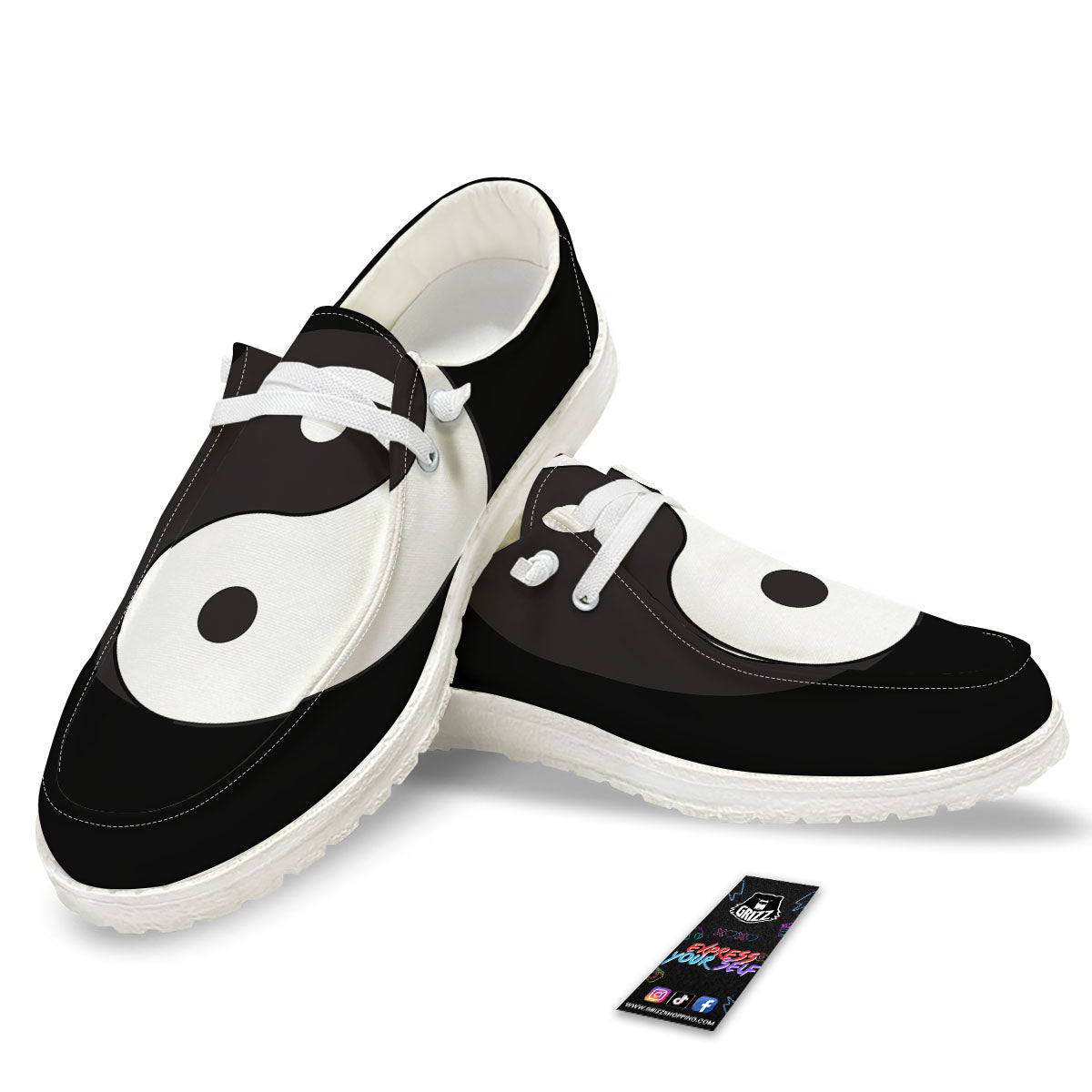 Yin Yang Symbol White And Black Print White Loafers-grizzshop
