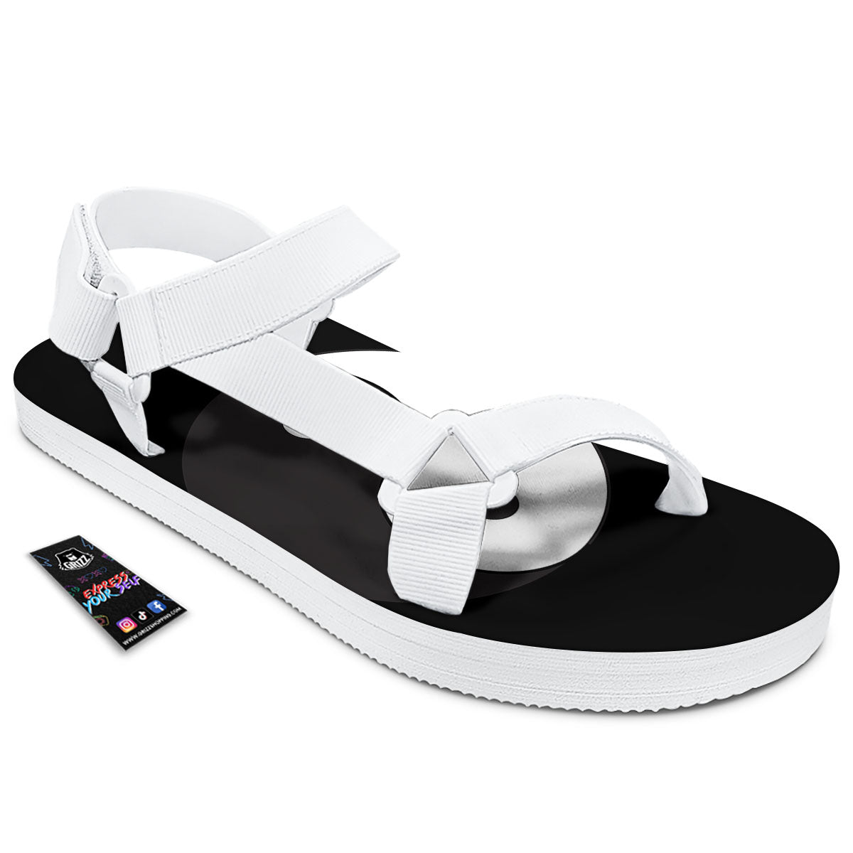 Yin Yang Symbol White And Black Print White Open Toe Sandals-grizzshop