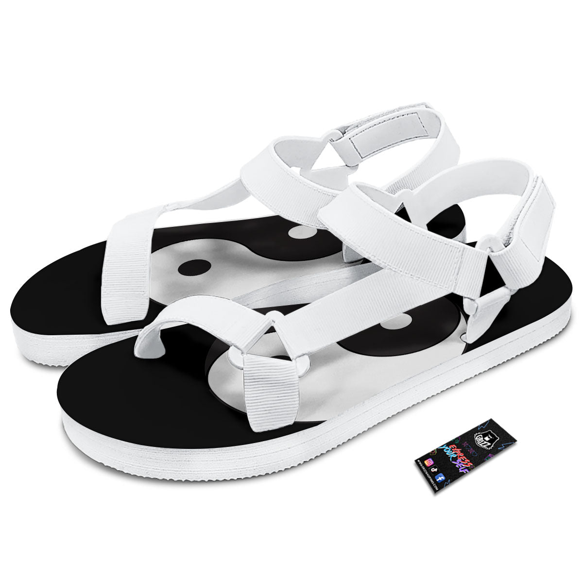 Yin Yang Symbol White And Black Print White Open Toe Sandals-grizzshop