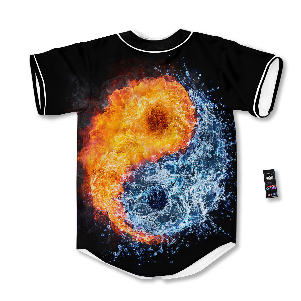 Yin Yang Water And Fire Print Baseball Jersey-grizzshop