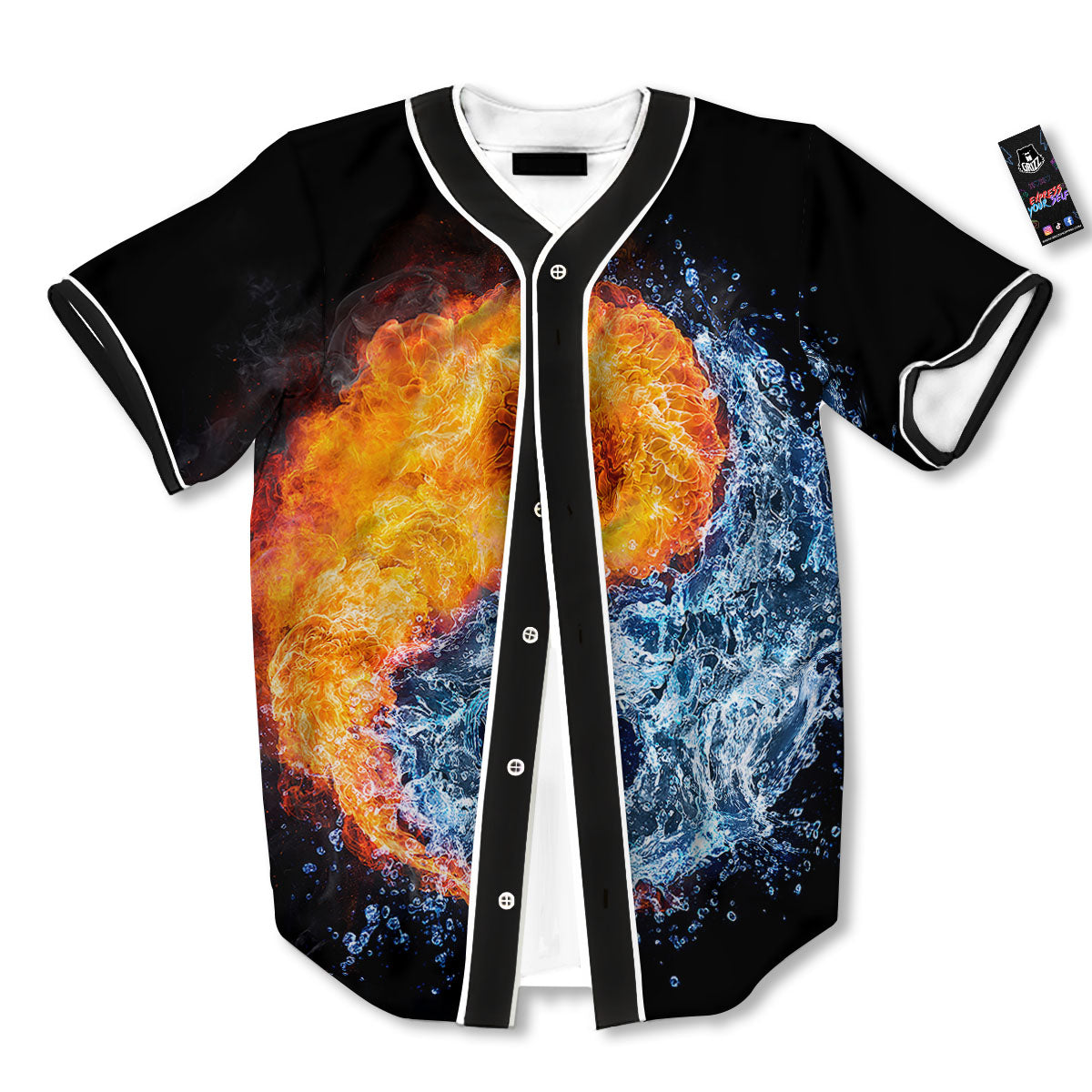 Yin Yang Water And Fire Print Baseball Jersey-grizzshop