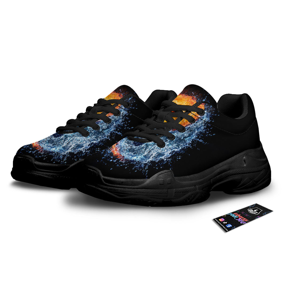 Yin Yang Water And Fire Print Black Chunky Shoes-grizzshop