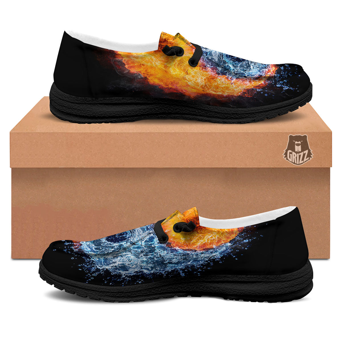 Yin Yang Water And Fire Print Black Loafers-grizzshop