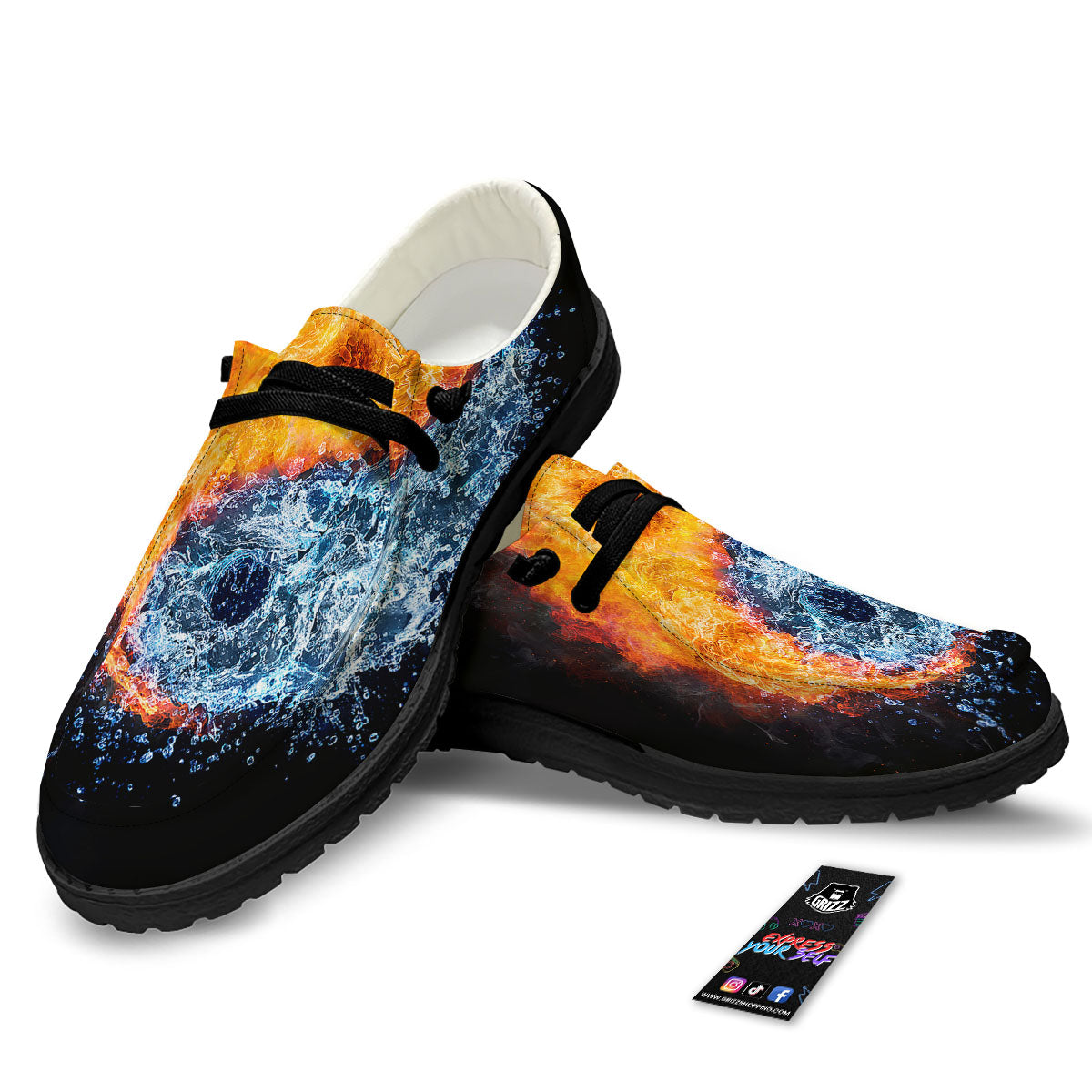Yin Yang Water And Fire Print Black Loafers-grizzshop