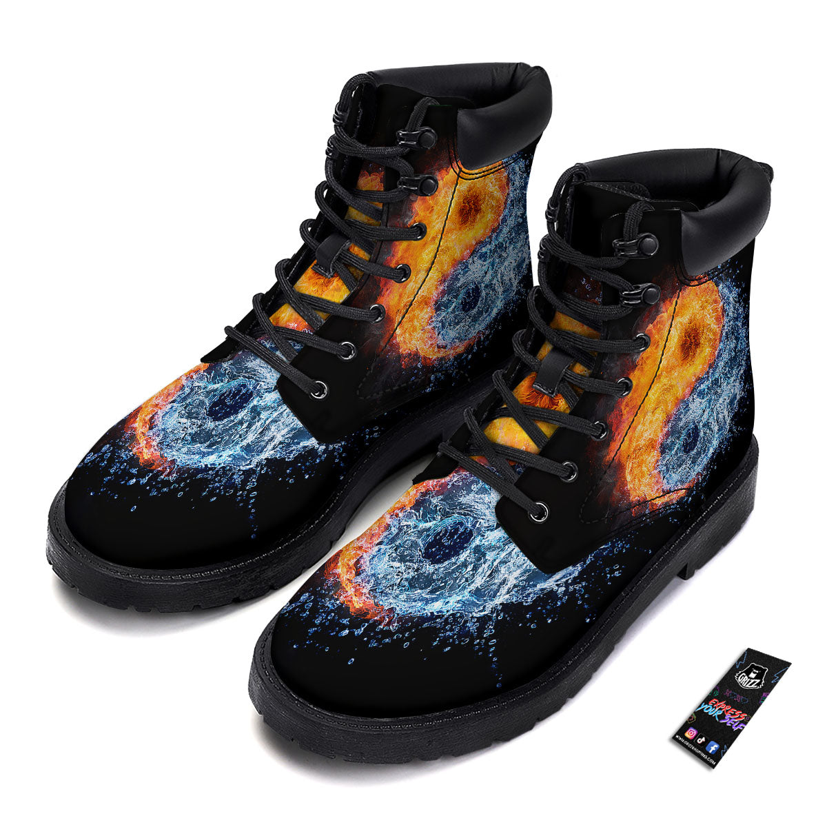 Yin Yang Water And Fire Print Boots-grizzshop