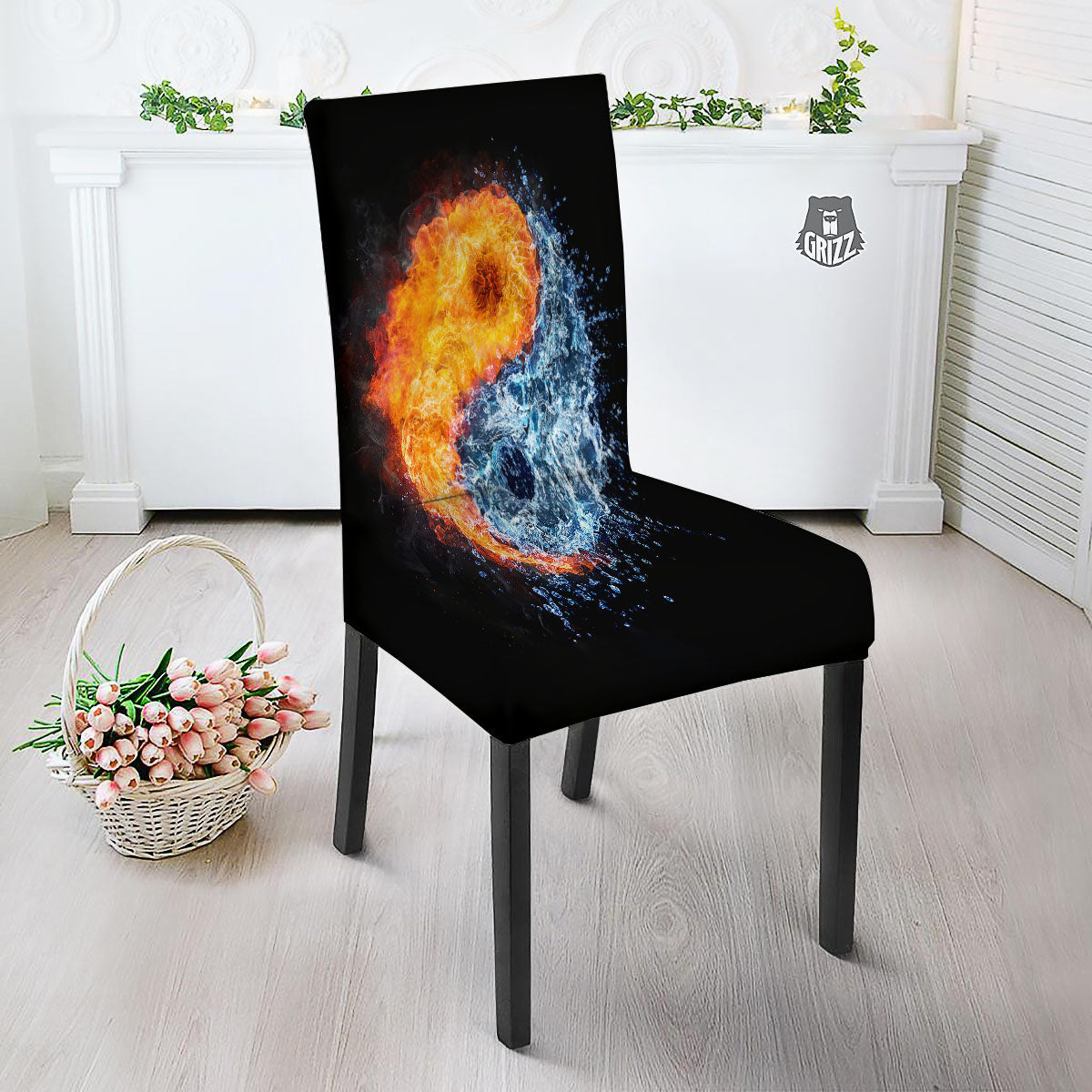 Yin Yang Water And Fire Print Dining Chair Slipcover-grizzshop