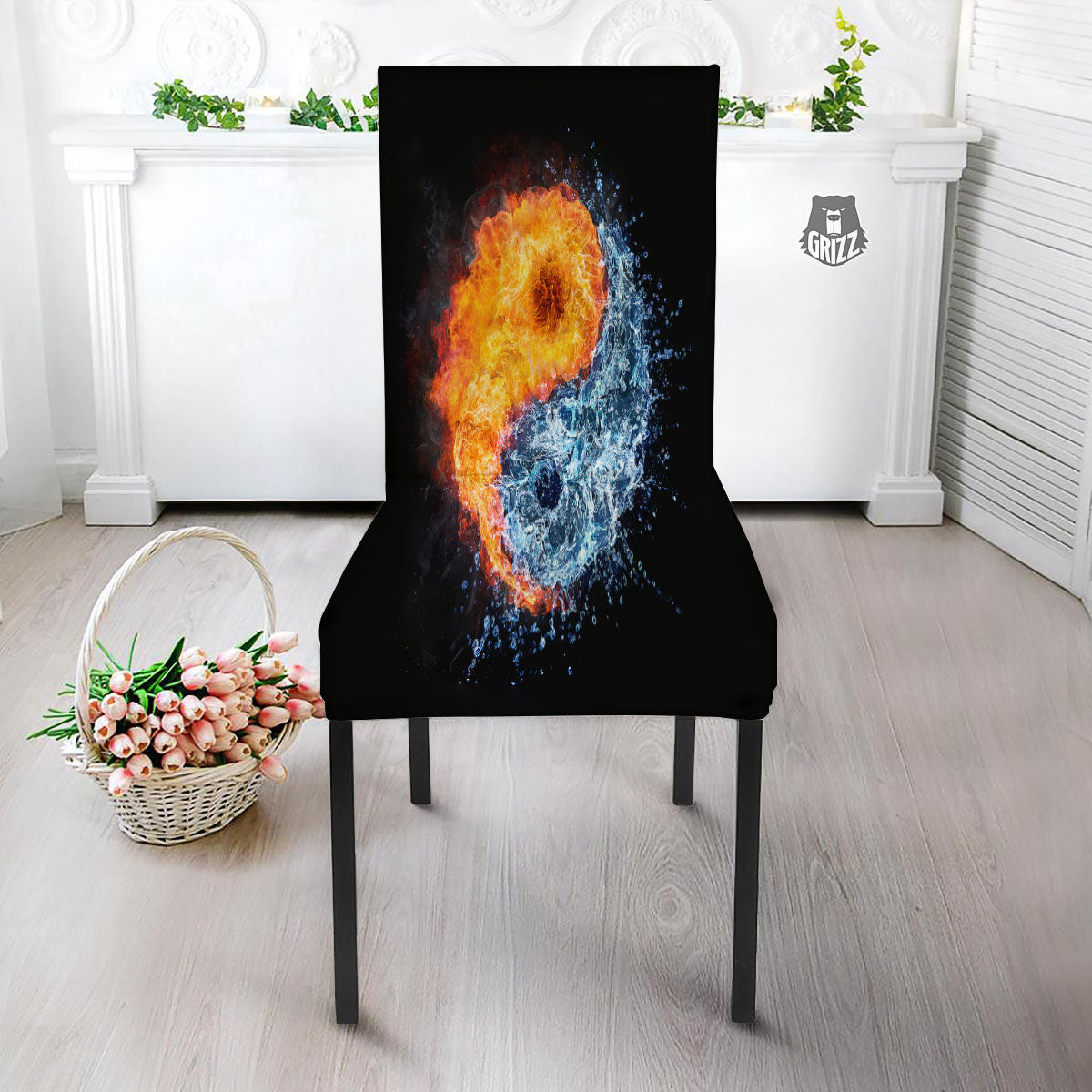 Yin Yang Water And Fire Print Dining Chair Slipcover-grizzshop