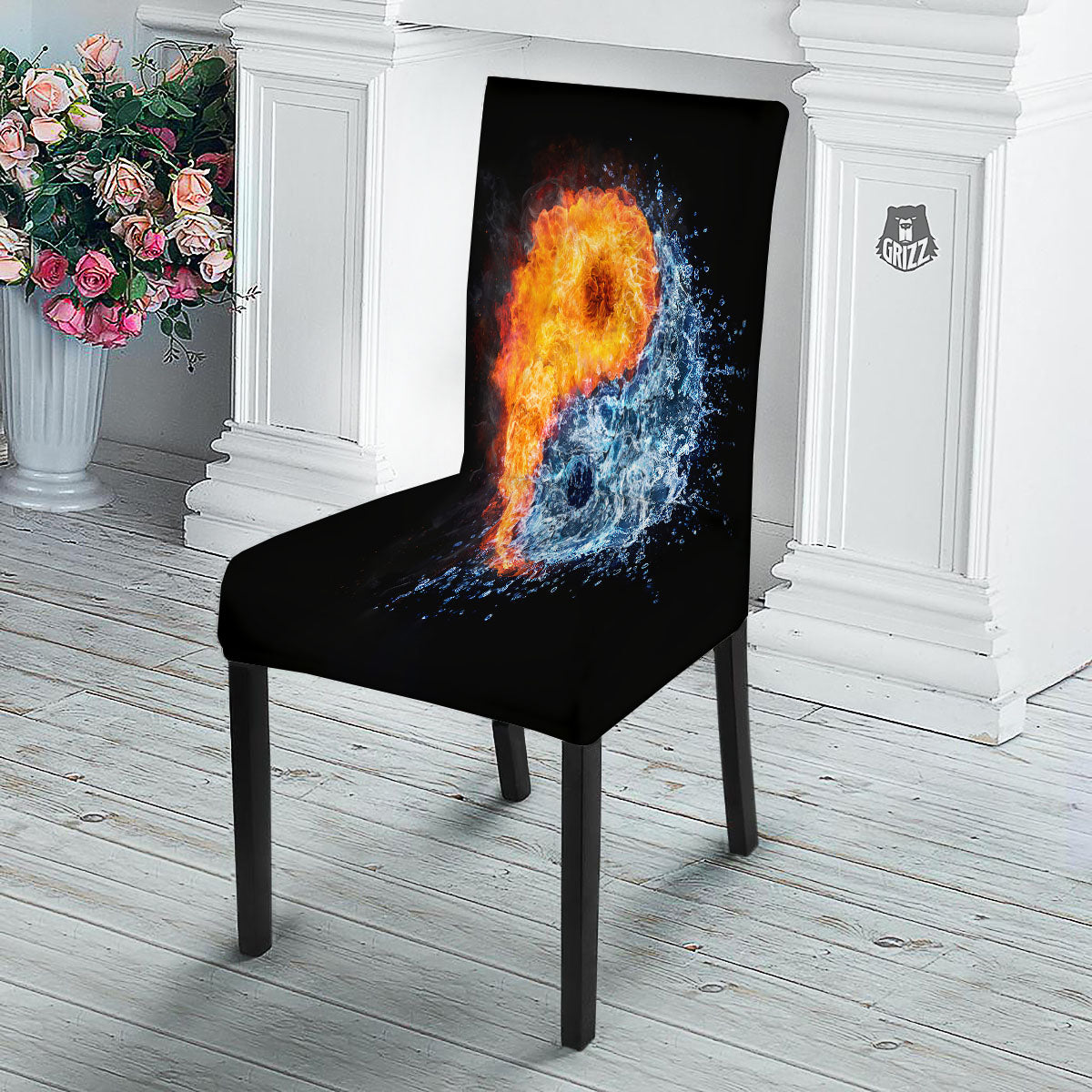 Yin Yang Water And Fire Print Dining Chair Slipcover-grizzshop