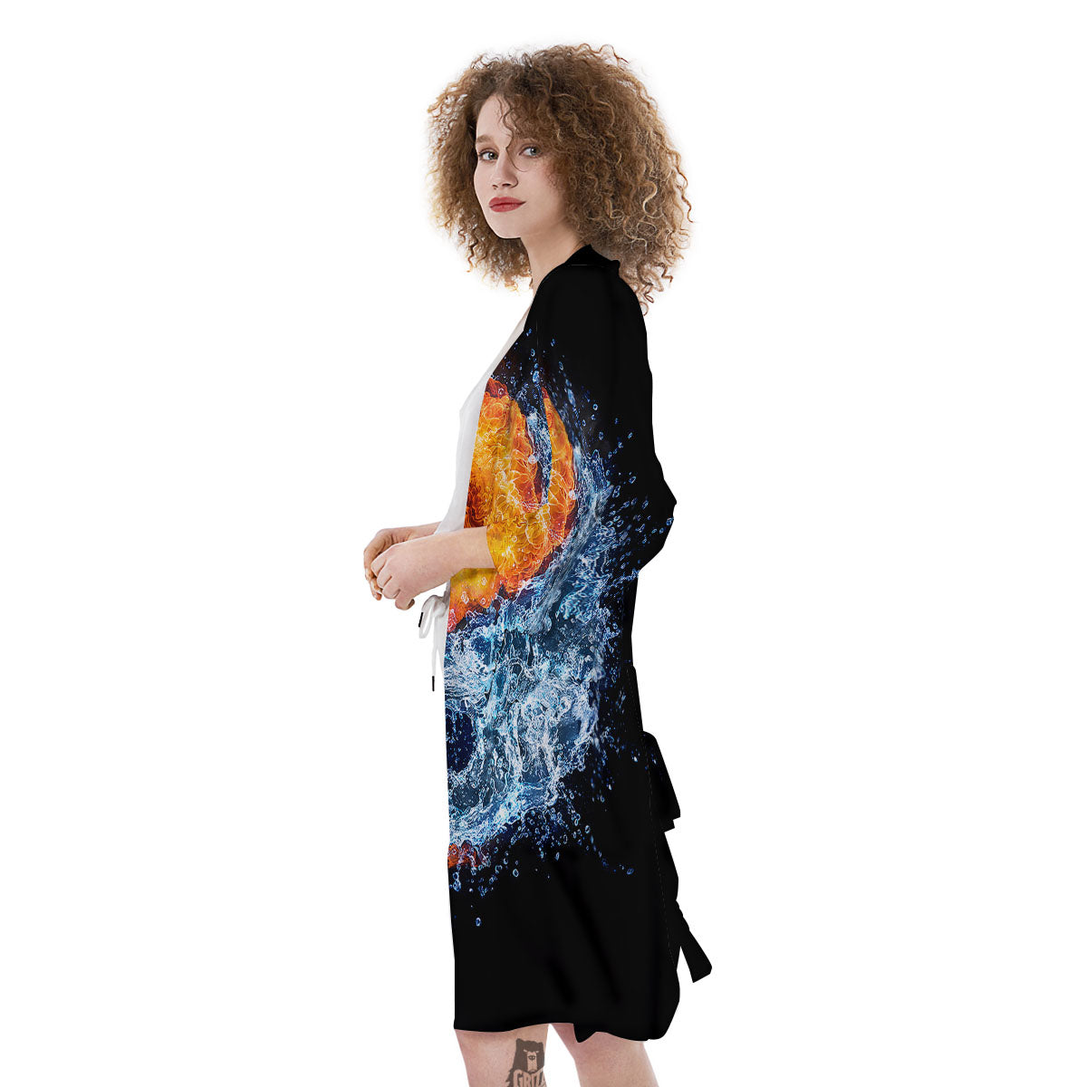 Yin Yang Water And Fire Print Kimono-grizzshop